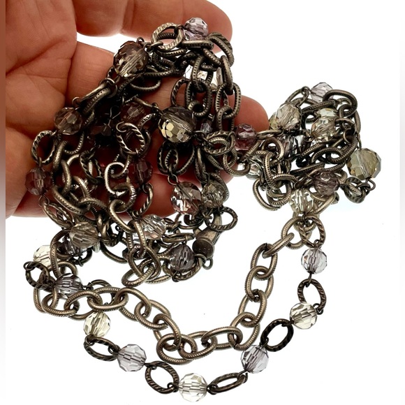 3 for $30 Loft Antiqued Silver Tone Long Doubled Linked Chain Crystal Beads - Picture 7 of 7